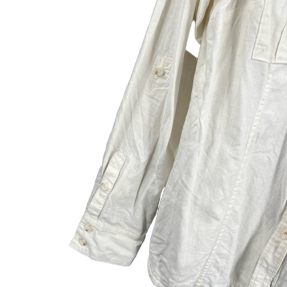 Eddie Bauer Women’s Shirt White Collared Long Sleeve Linen Cotton Roll Tab Large - Picture 2 of 7